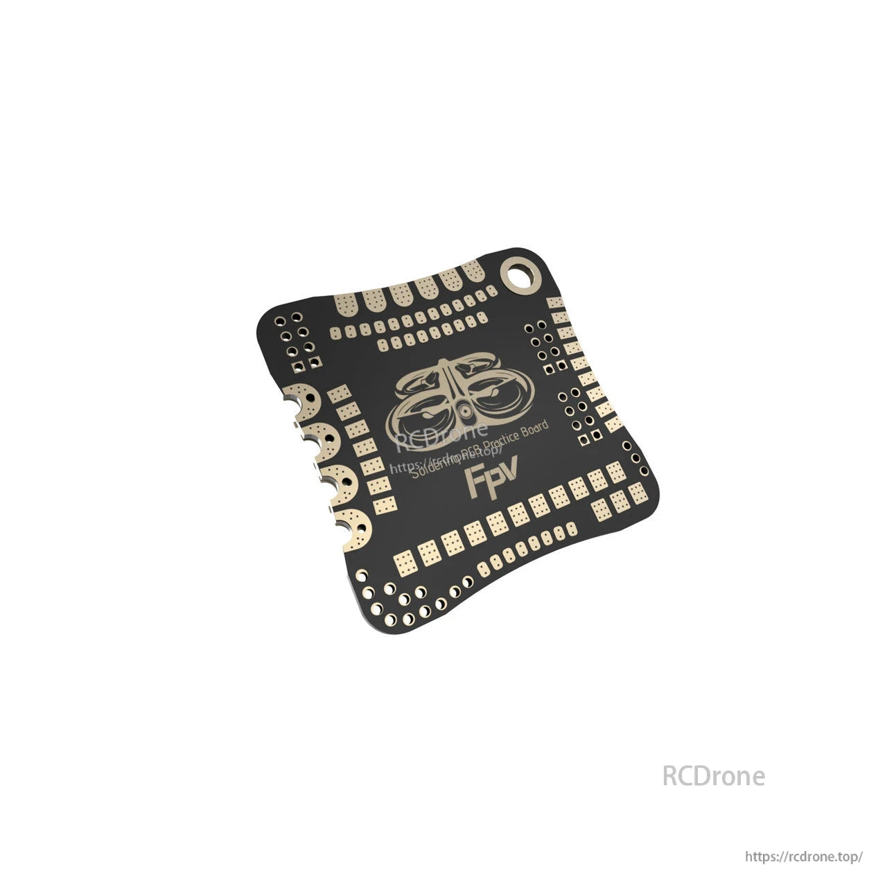 SpeedyBee FPV soldering practice PCB with quadcopter graphic, multiple pad groups, and corner mounting holes