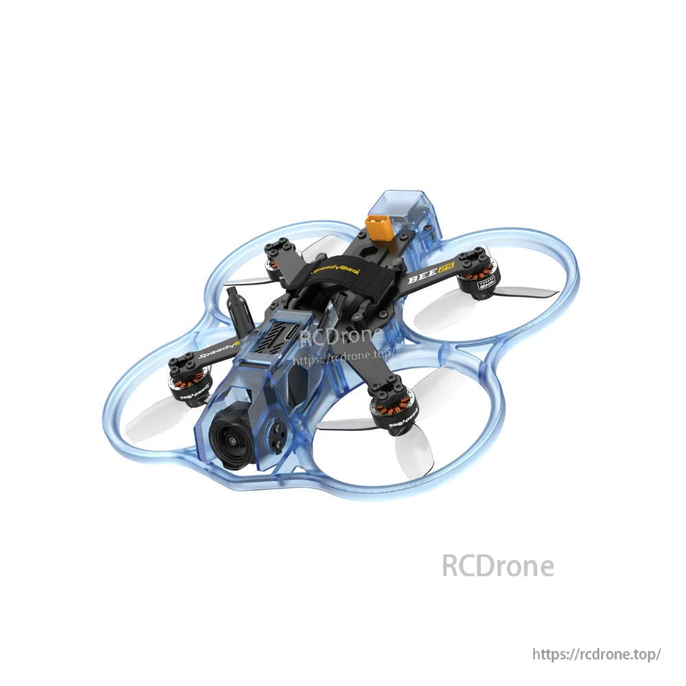 SpeedyBee BEE25 Multi-Color Injection Molded Parts, SpeedyBee BEE25 cinewhoop quadcopter with translucent blue injection-molded prop guards and front camera mount
