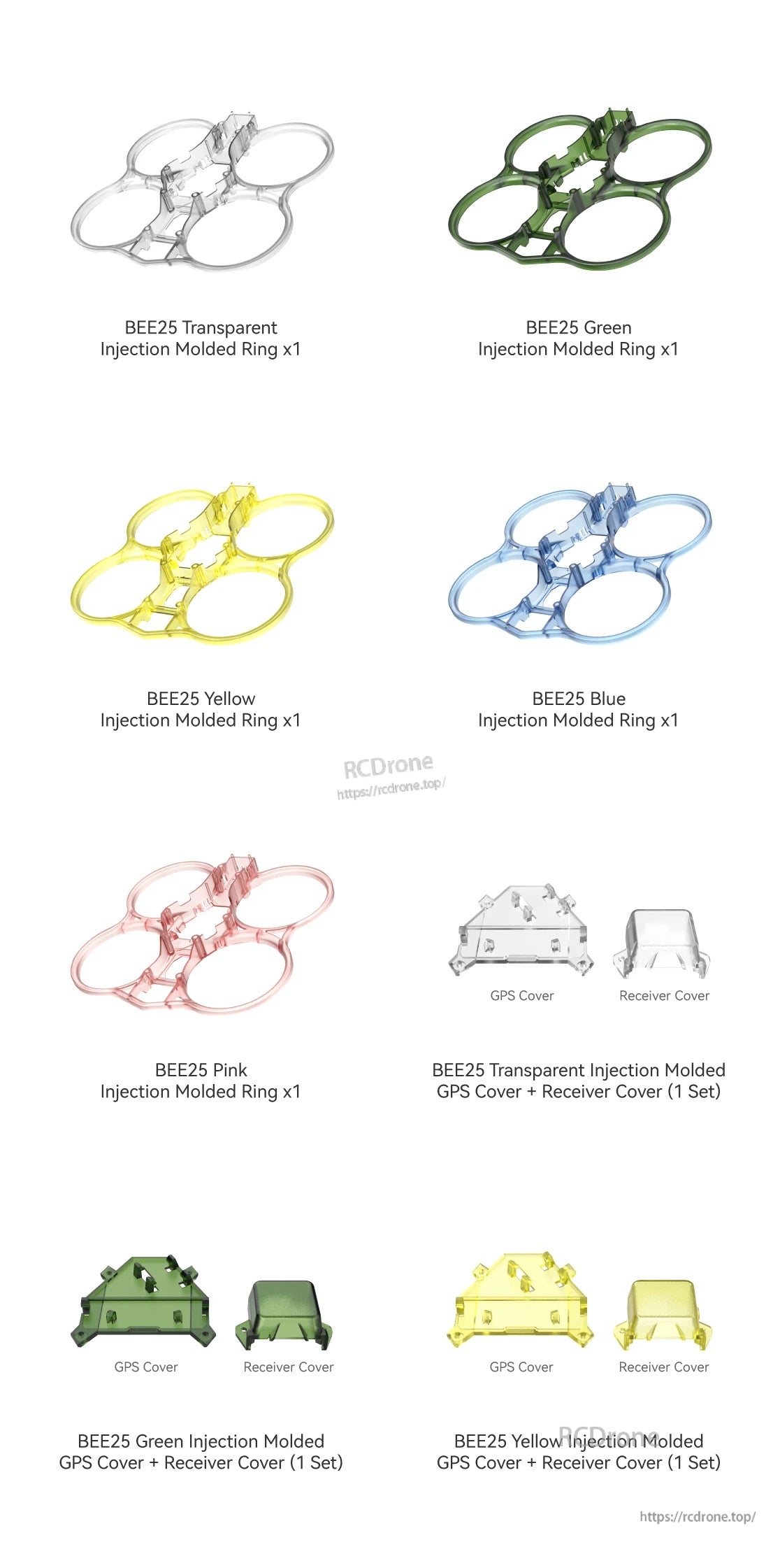 SpeedyBee BEE25 Multi-Color Injection Molded Parts (Yellow/Blue/Green/Pink/Transparent)