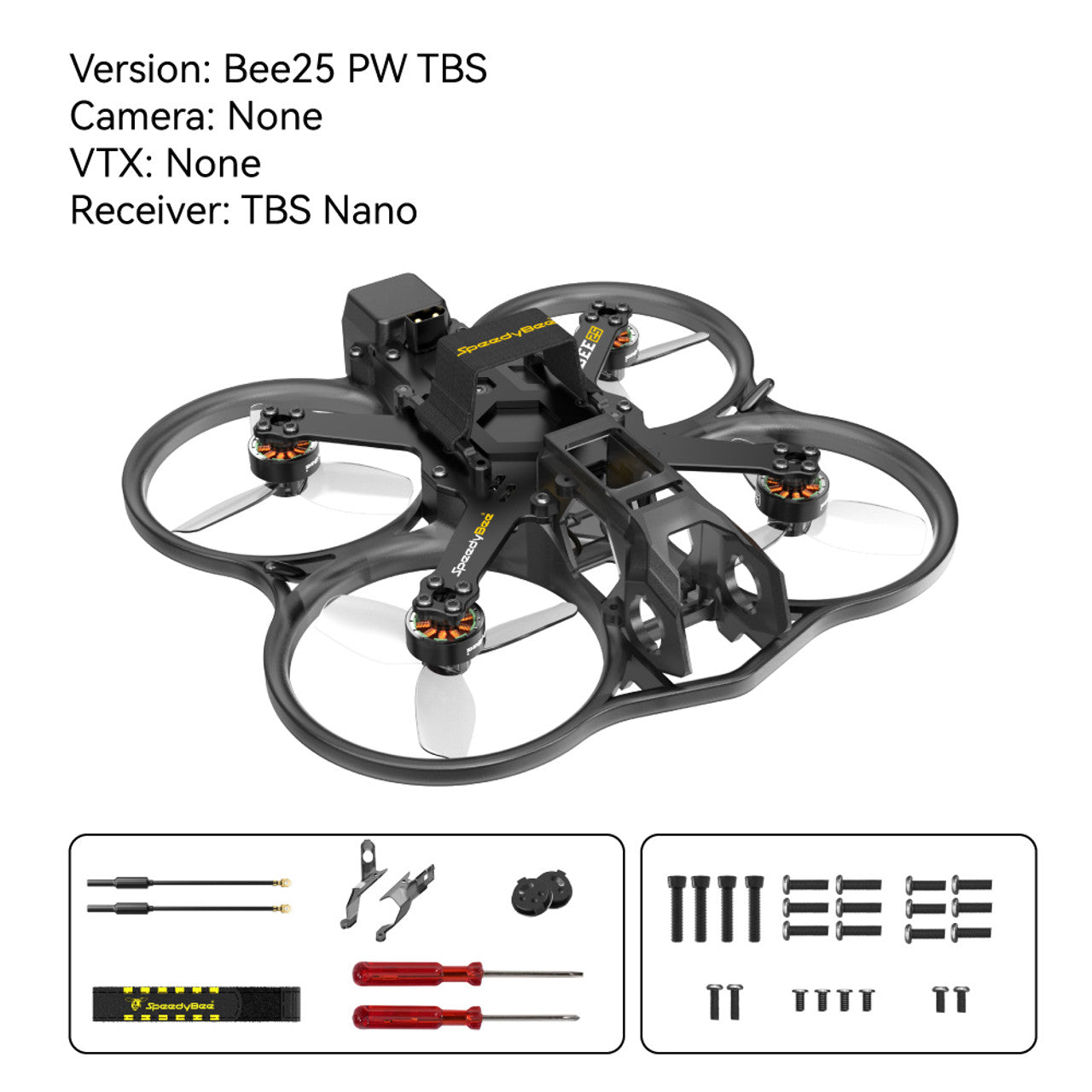 SpeedyBee Bee25 - 4S HD O3 Air Unit  2.5 inch FPV, Description of SpeedyBee Bee25 4S HD O3 Air Unit, a 2.5 inch FPV drone with TBS Nano 8 receiver and other features.