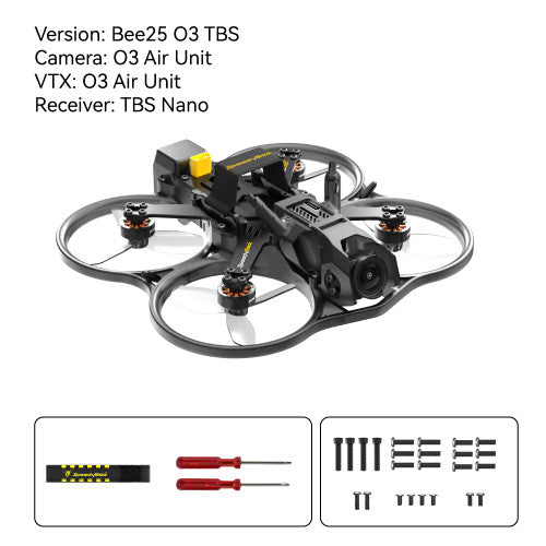 SpeedyBee Bee25 - 4S HD O3 Air Unit  2.5 inch FPV, SpeedyBee Bee25 drone features 2.5-inch FPV display, TBS camera, VTX, and receiver for smooth transmission and reception.