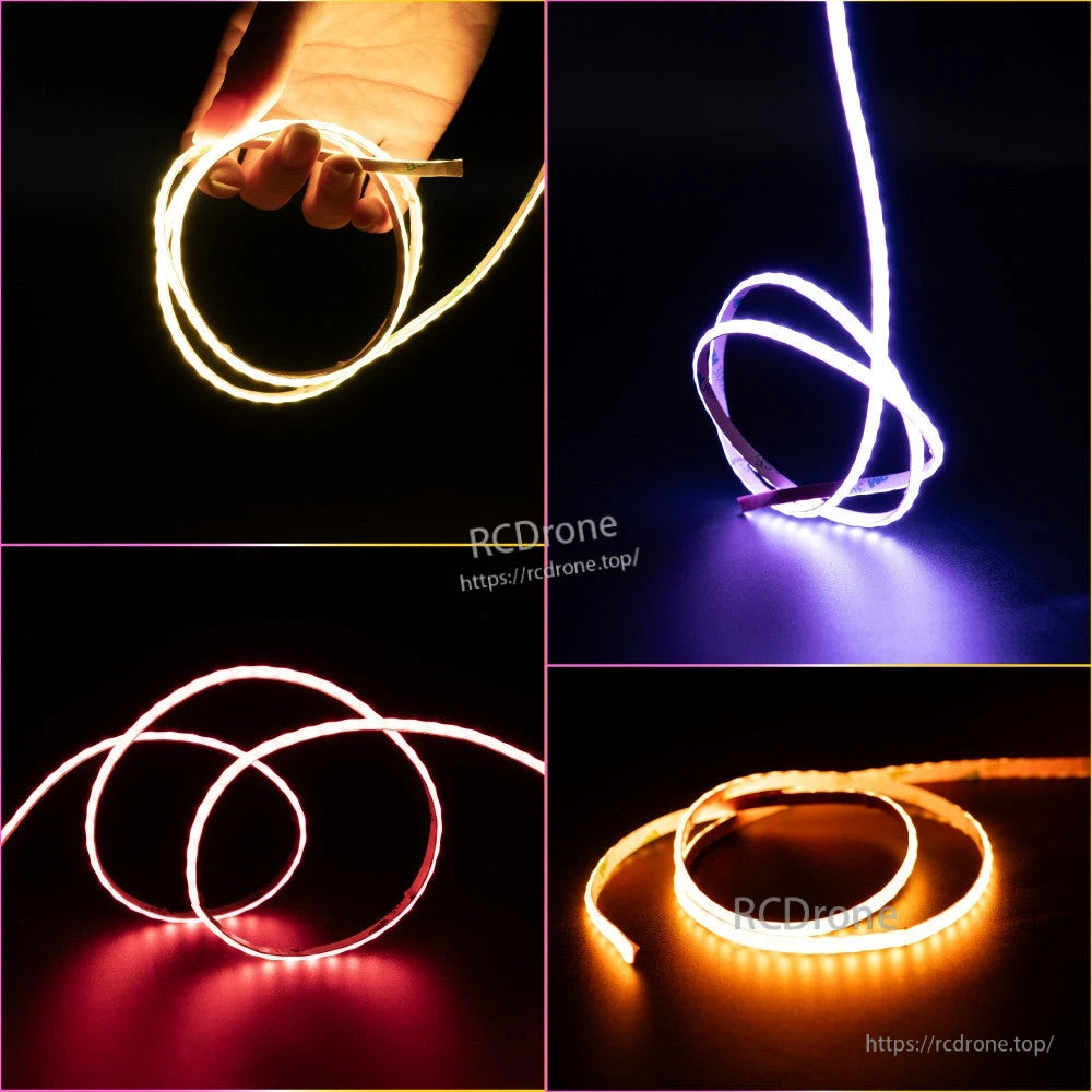SpeedyBee Bee35 Meteor LED V2 flexible LED strip kit illuminated in multiple colors, coiled for installation