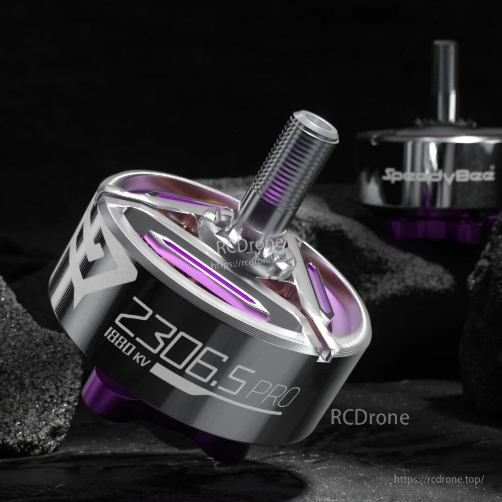 SpeedyBee BeeStorm 2306.5 PRO 1880KV FPV drone motor with silver top plate and purple accents