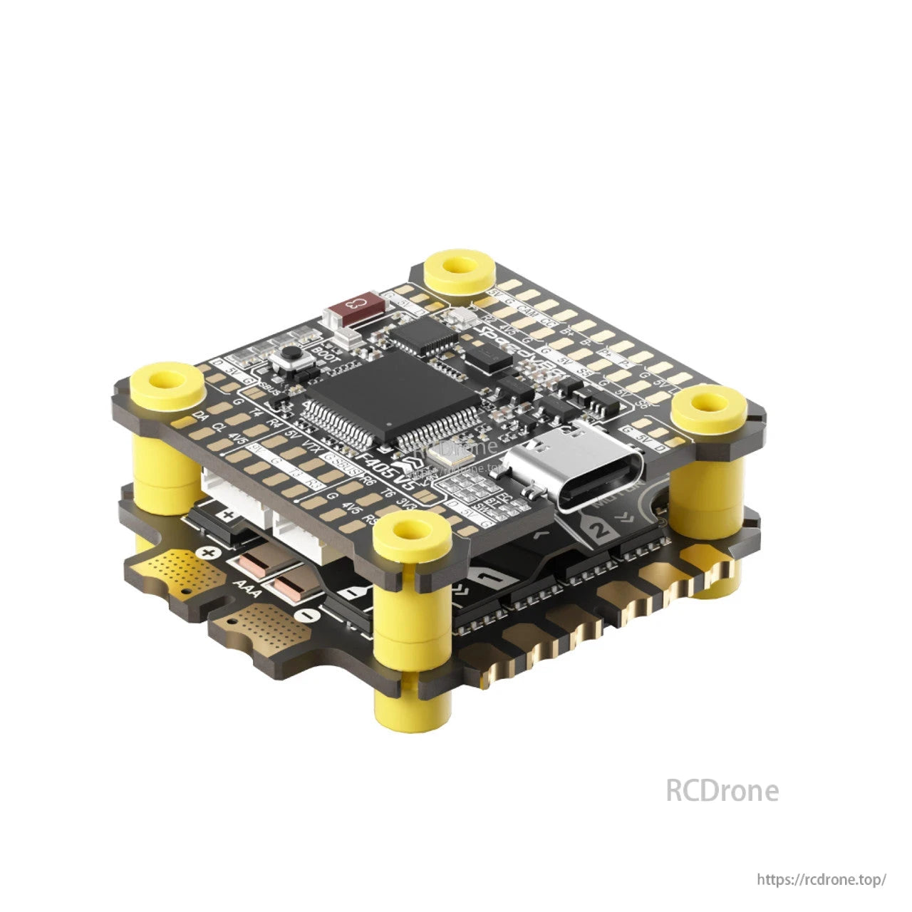 SpeedyBee F405 V5 OX32 55A 30x30 flight controller and 4-in-1 ESC stack with ICM42688 gyro, STM32F405, wireless tuning, and 16MB Blackbox.