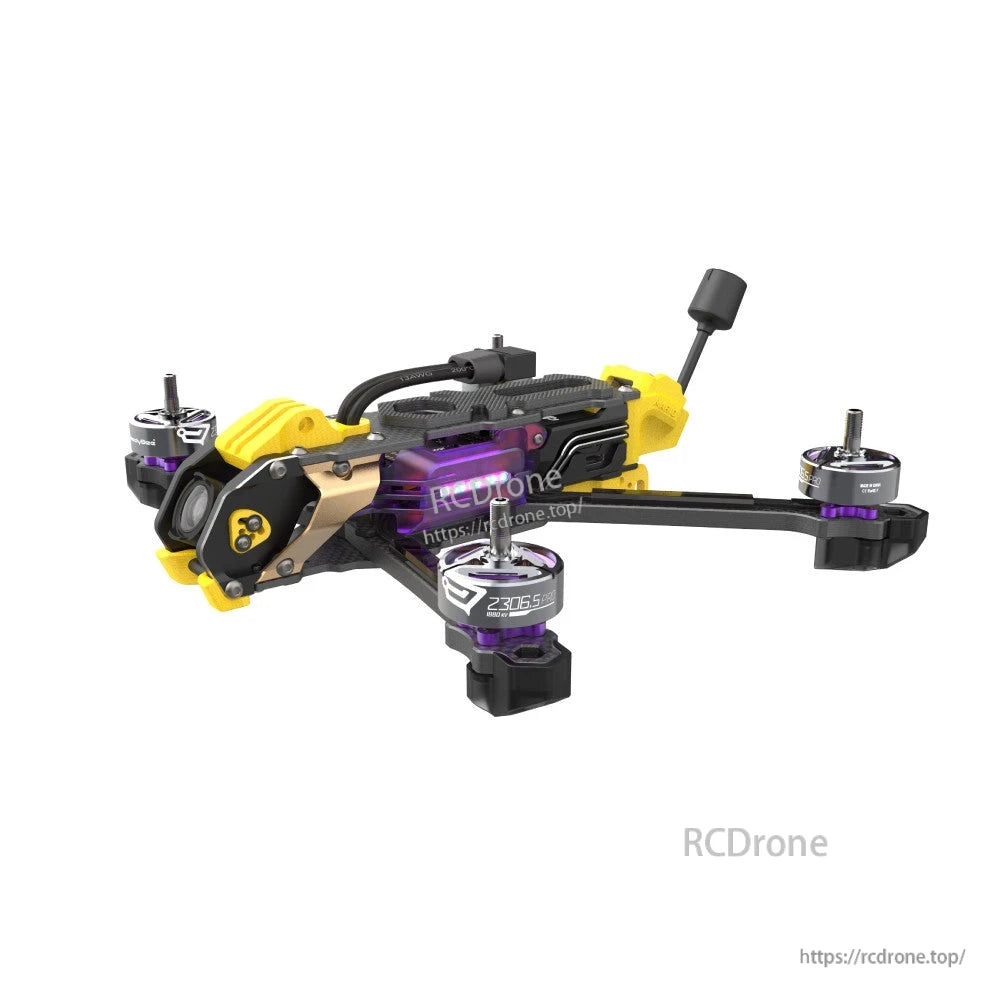 SpeedyBee Mario 5 DC/XH Drone Upgrade Kit, SpeedyBee Mario 5 FPV quadcopter upgrade kit with carbon frame, yellow bumpers, and four brushless motors