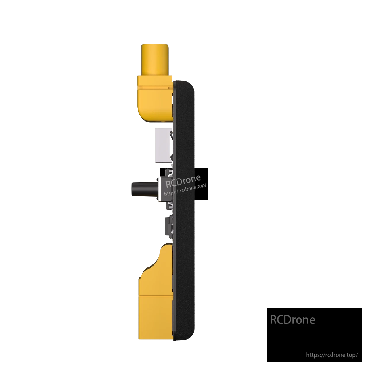 Side view of SpeedyBee smart short-circuit protector/power tester with XT60 connectors and compact black housing