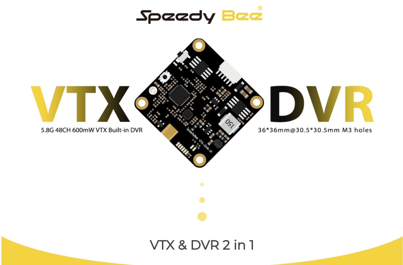 Capture stunning video footage with Speedybee VTX-DVR, a 48-channel video transmitter with built-in DVR, featuring 5.8 GHz and compact design.