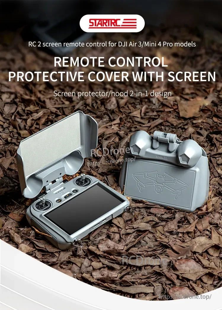 StartRC 2-in-1 Sun Hood Joystick Cover, StartRC RC2 protective cover with screen, 2-in-1 design compatible with DJI Air 3 and Mini 4 Pro.