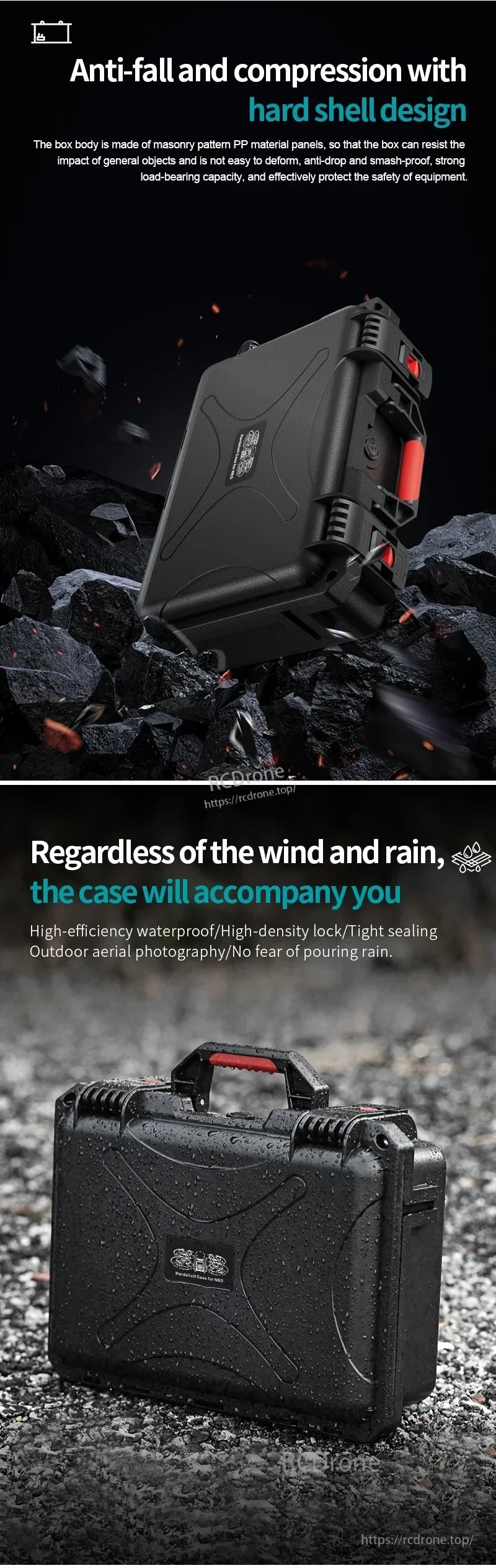 StartRC DJI Neo Case, The DJI Neo Case has anti-fall compression, hard-shell design, and PP material panels to resist impacts, deformations, and drops.
