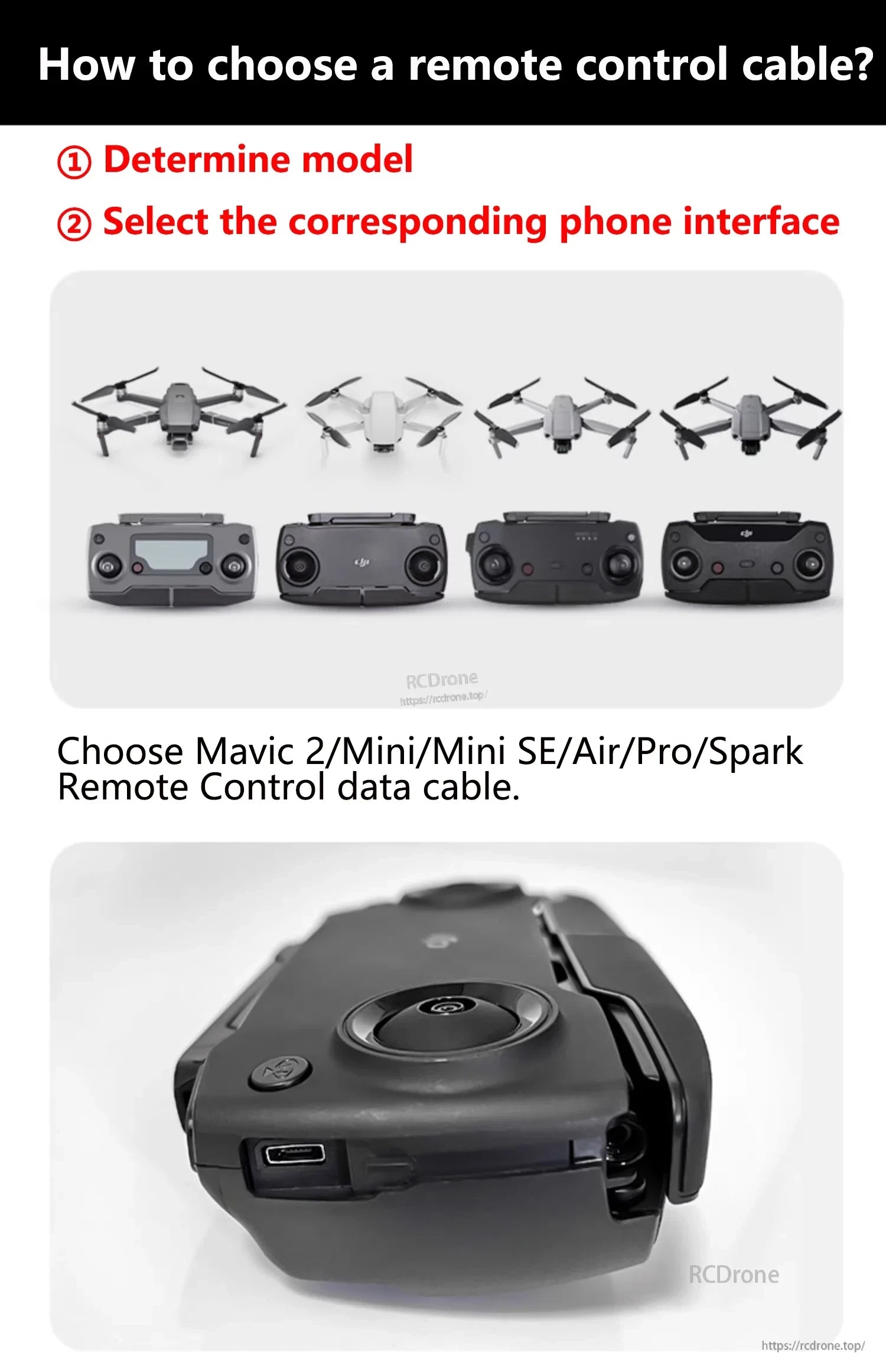 StartRC Data Cable, Choosing the right remote control cable for drones requires determining model and phone interface.