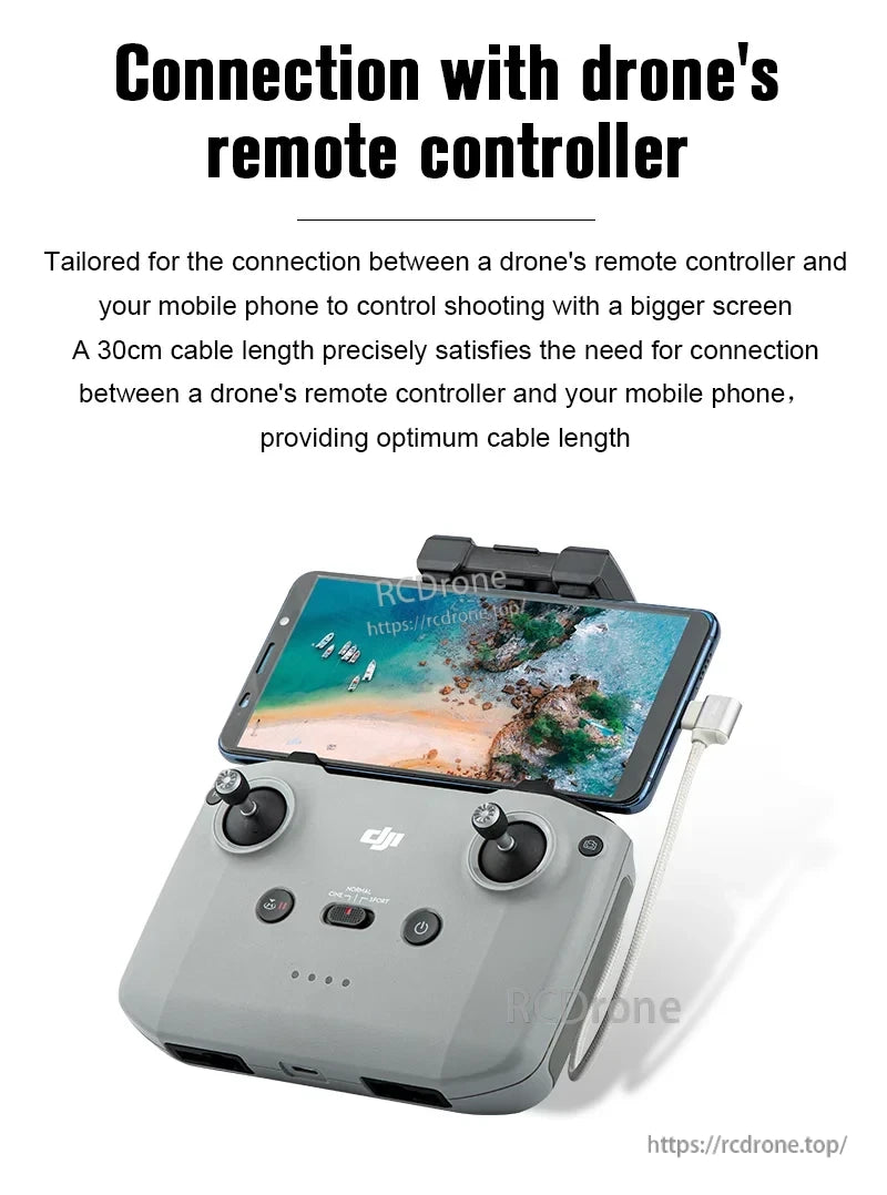 StartRC Data Cable, 30cm cable connects drone remote to phone for larger screen control, optimized for DJI controllers.