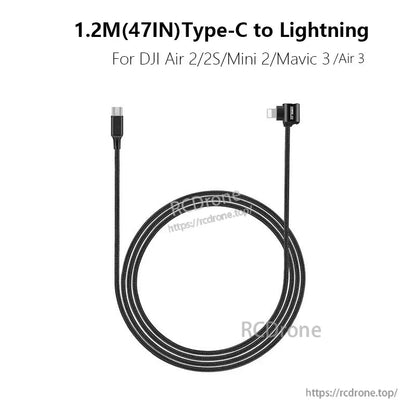 StartRC Data Cable, 1.2M Type-C to Lightning cable compatible with DJI Air 2/2S, Mini 2, Mavic 3, and Air 3 drones for charging and data transfer.