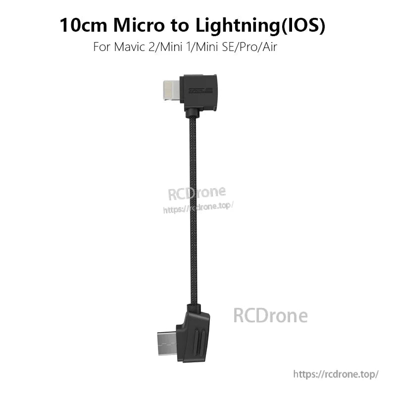 StartRC Data Cable, 10cm Micro to Lightning cable for DJI drones, fits Mavic 2, Mini 1/SE/Pro, Air models. Short, durable, ideal for charging and data transfer.