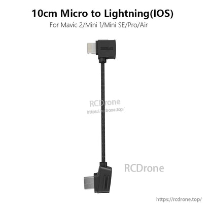 StartRC Data Cable, 10cm Micro to Lightning cable for DJI drones, fits Mavic 2, Mini 1/SE/Pro, Air models. Short, durable, ideal for charging and data transfer.