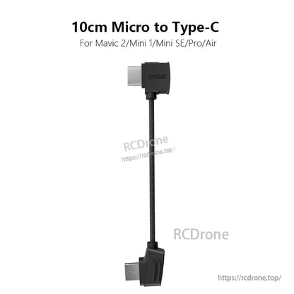 StartRC Data Cable, 10cm black braided Micro to Type-C cable for Mavic 2, Mini series, and Air models.