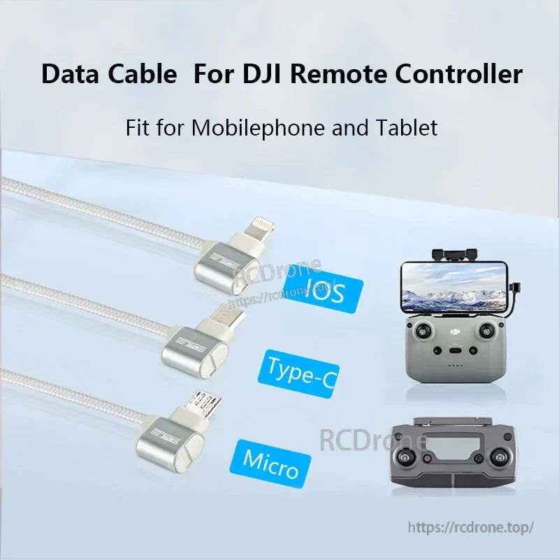 StartRC Data Cable, DJI Mini 4/3 Pro, Mini 2, Air 3/2S, and Mavic 3 RC data cable for Type-C to Lightning, Type-C, or Micro USB devices.