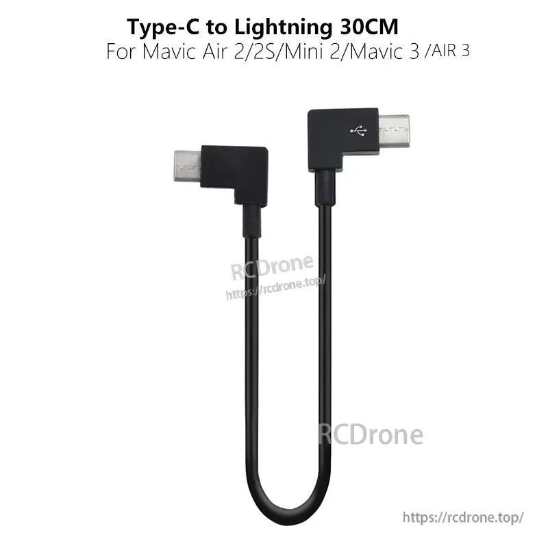 StartRC Data Cable, Type-C to Lightning 30cm cable compatible with Mavic Air 2/2S, Mini 2, Mavic 3, and Air 3 drones for charging and data transfer.