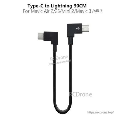 StartRC Data Cable, Type-C to Lightning 30cm cable compatible with Mavic Air 2/2S, Mini 2, Mavic 3, and Air 3 drones for charging and data transfer.