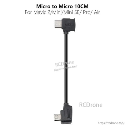 StartRC Data Cable, Black micro-to-micro 10cm cable with angled connectors, compatible with Mavic 2, Mini, Mini SE, Pro, and Air drones.