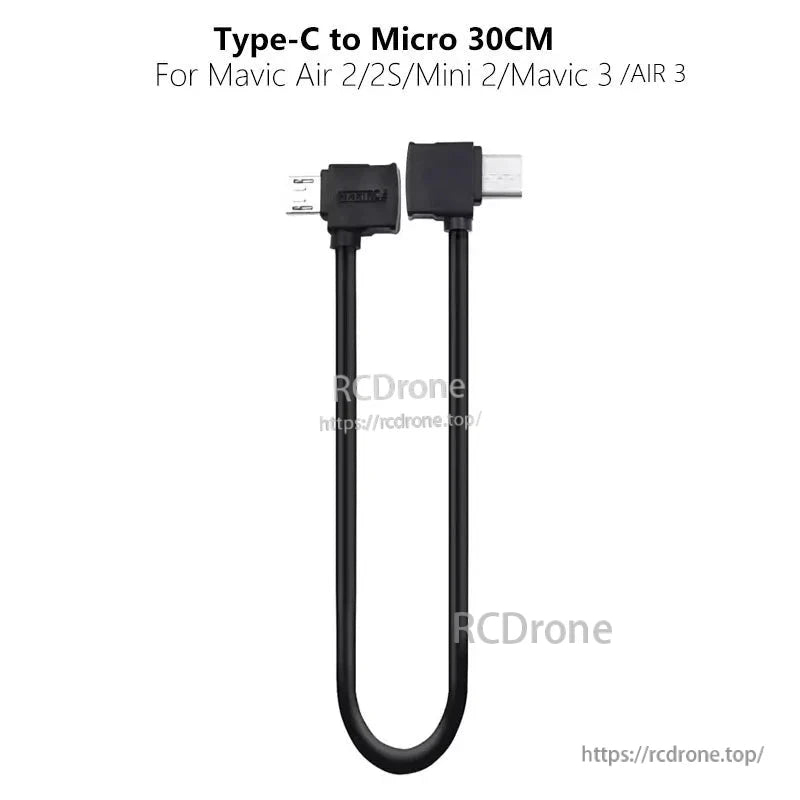 StartRC Data Cable, Type-C to Micro 30cm cable compatible with Mavic Air 2/2S, Mini 2, Mavic 3, and Air 3 drones for charging and data transfer.