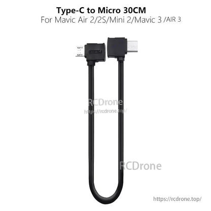 StartRC Data Cable, Type-C to Micro 30cm cable compatible with Mavic Air 2/2S, Mini 2, Mavic 3, and Air 3 drones for charging and data transfer.