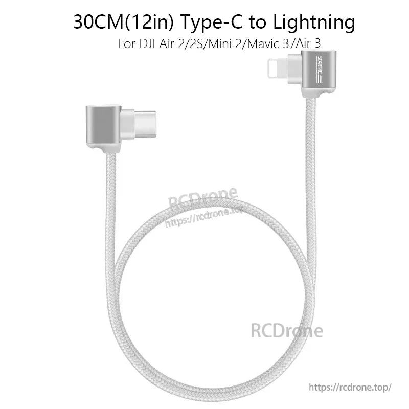 StartRC Data Cable, 30cm Type-C to Lightning cable by StartRC, braided and durable, compatible with DJI Air 2/2S, Mini 2, Mavic 3, and Air 3.