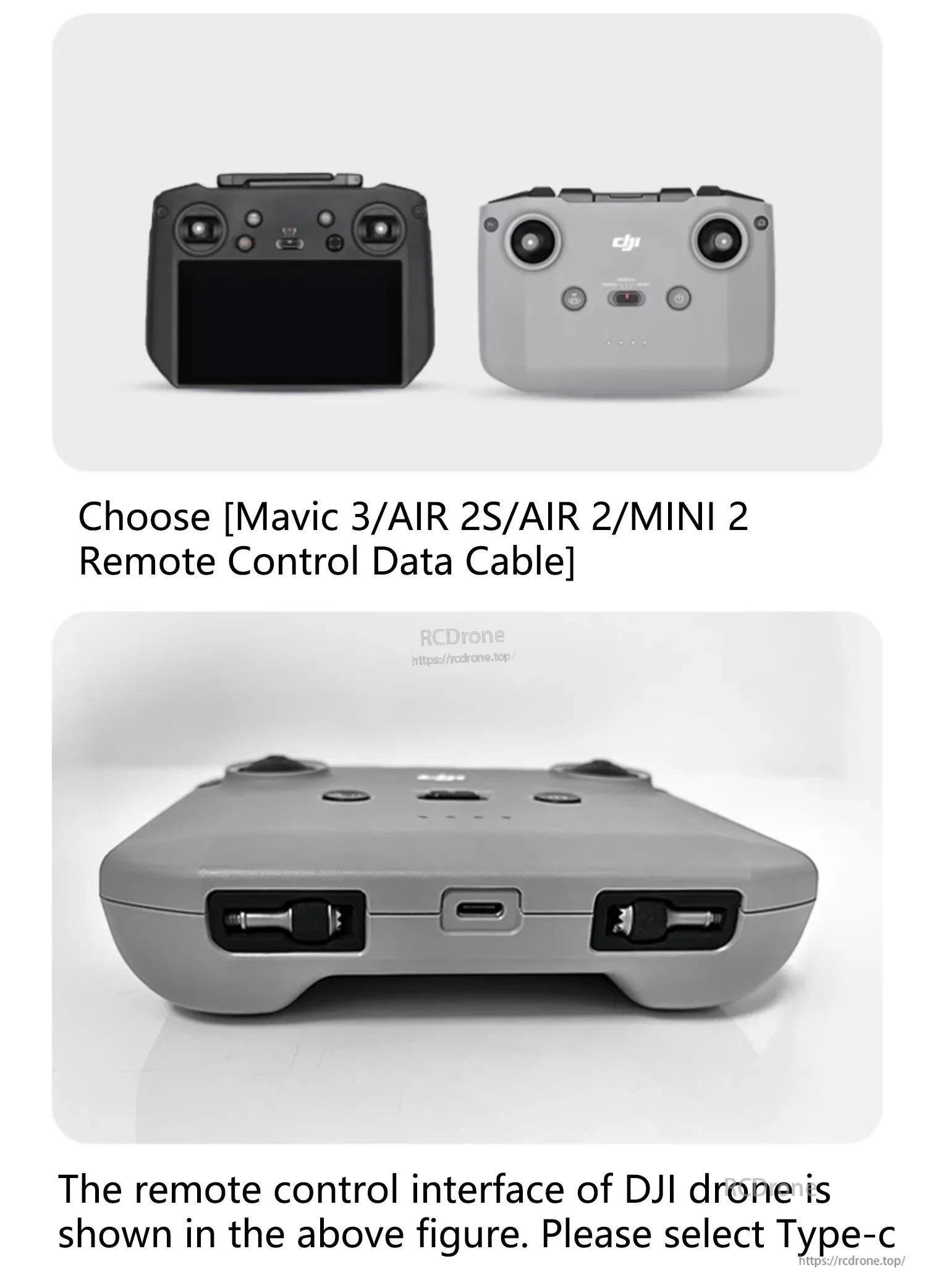StartRC Data Cable, DJI drone remote control interface displays Type-C port in this product image