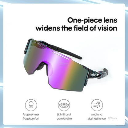 StartRC Drone Flight Goggle, One-piece lens provides wide vision, lightweight comfort, wind/dust resistance, and anti-glare polarized TAC technology.