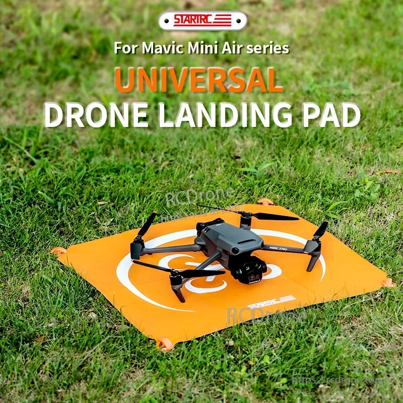 StartRC Drone Landing Pad, Orange and white universal landing pad for Mavic Mini Air series, ideal for drone use on grass.