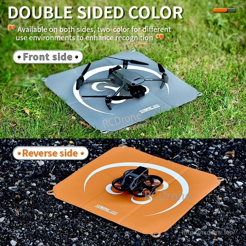 StartRC Drone Landing Pad, Double-sided drone landing pad with gray and orange sides for enhanced visibility in various environments.