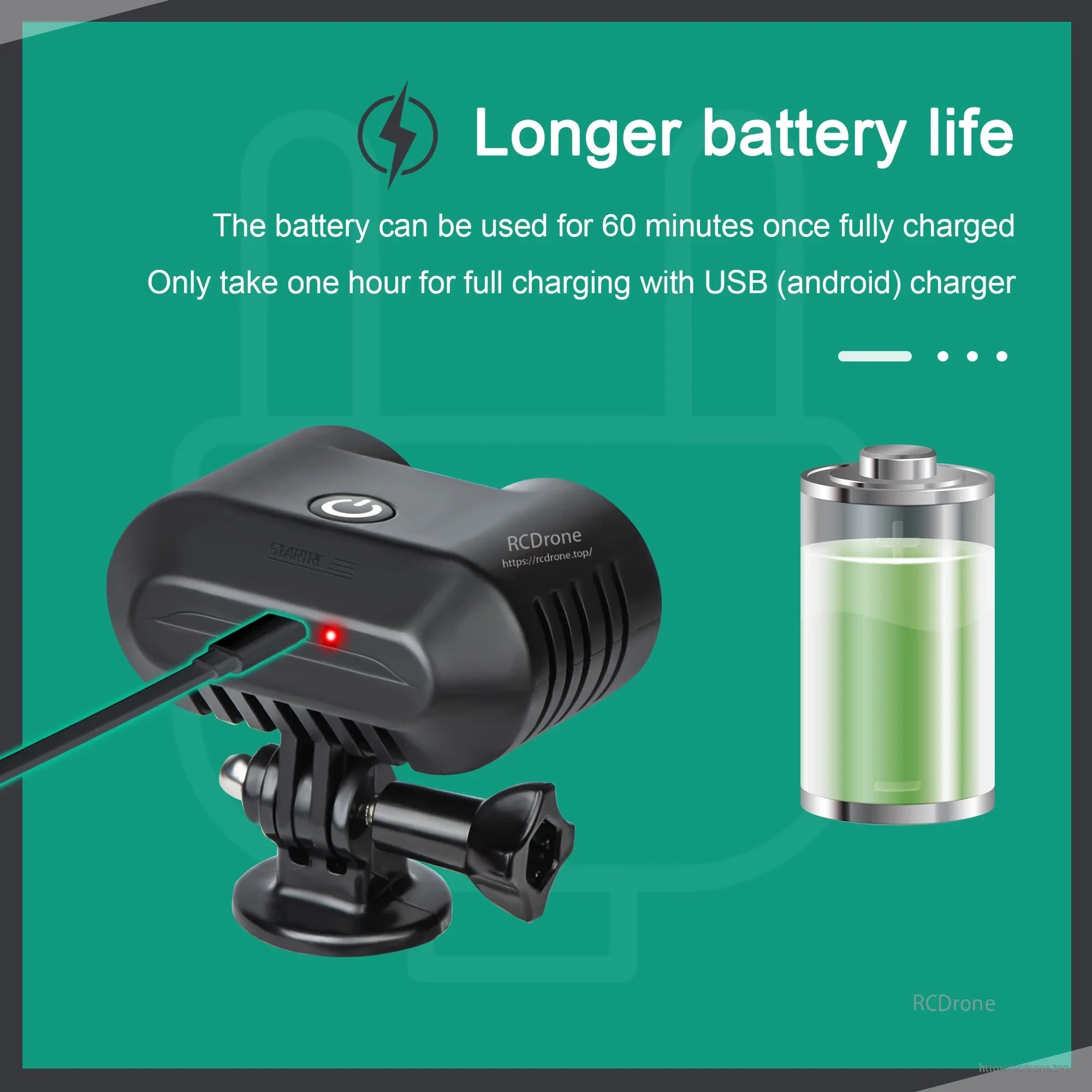 StartRC Drone Searchlight, Longer battery life, 60-minute use, 1-hour USB charge