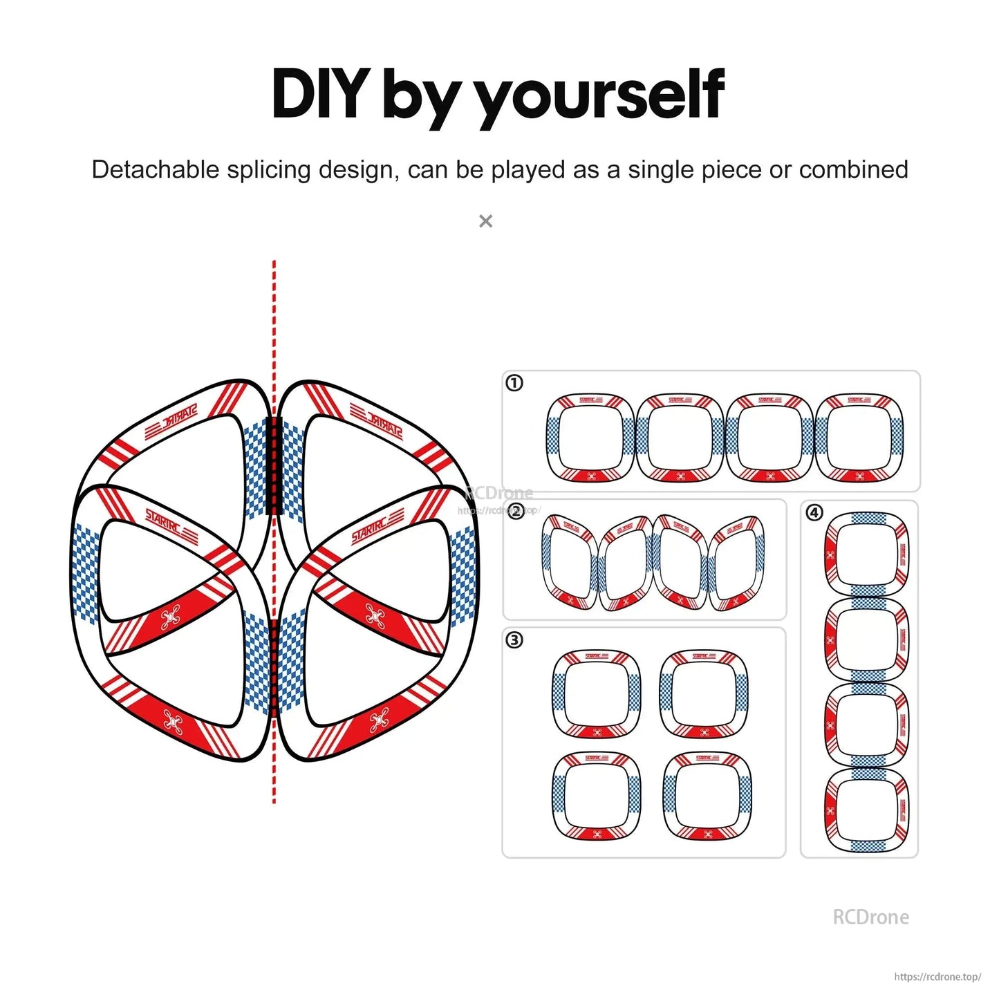 Foldable, detachable race gate set (5 pcs), 850mm, memory steel wire, fits DJI Avata 2, with multiple configurations for versatile drone racing use.