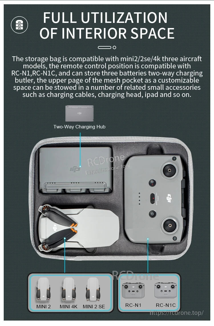 StartRC Portable Storage Bag, Compact bag fits Mini 2/2SE/4K drones, controllers, three batteries, charger, cables, and iPad in mesh pocket—ideal for portable, organized storage.