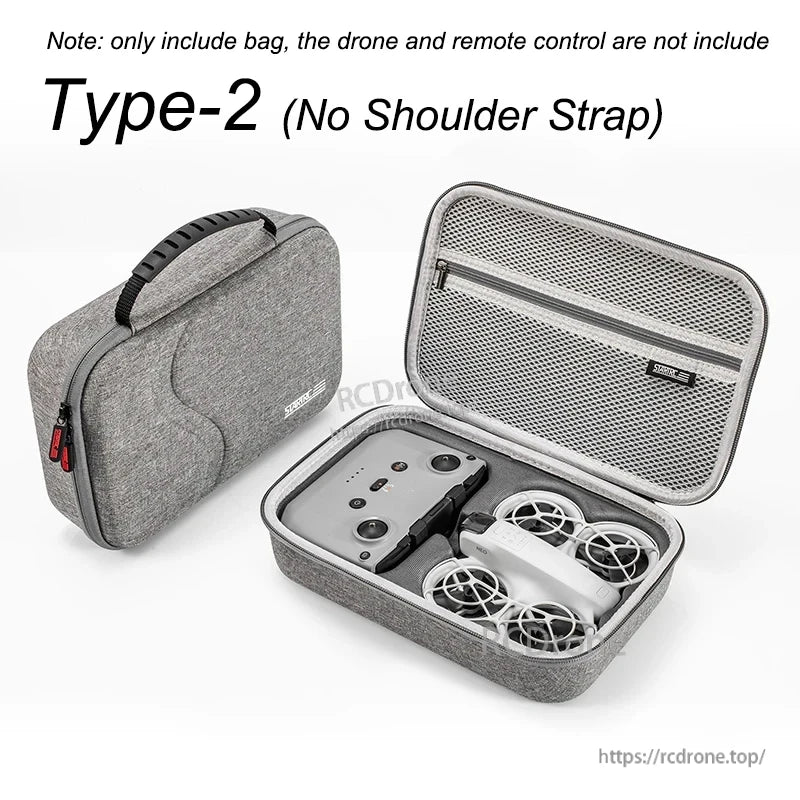 StartRC Shoulder Bag, Gray hard-shell Type-2 bag for drone and remote, includes compartments but no shoulder strap.