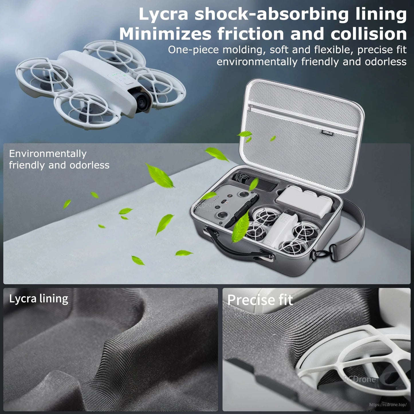 StartRC Shoulder Bag, Soft, flexible Lycra-lined case with one-piece molding; eco-friendly, odorless PU shell offers splash protection and precise fit.