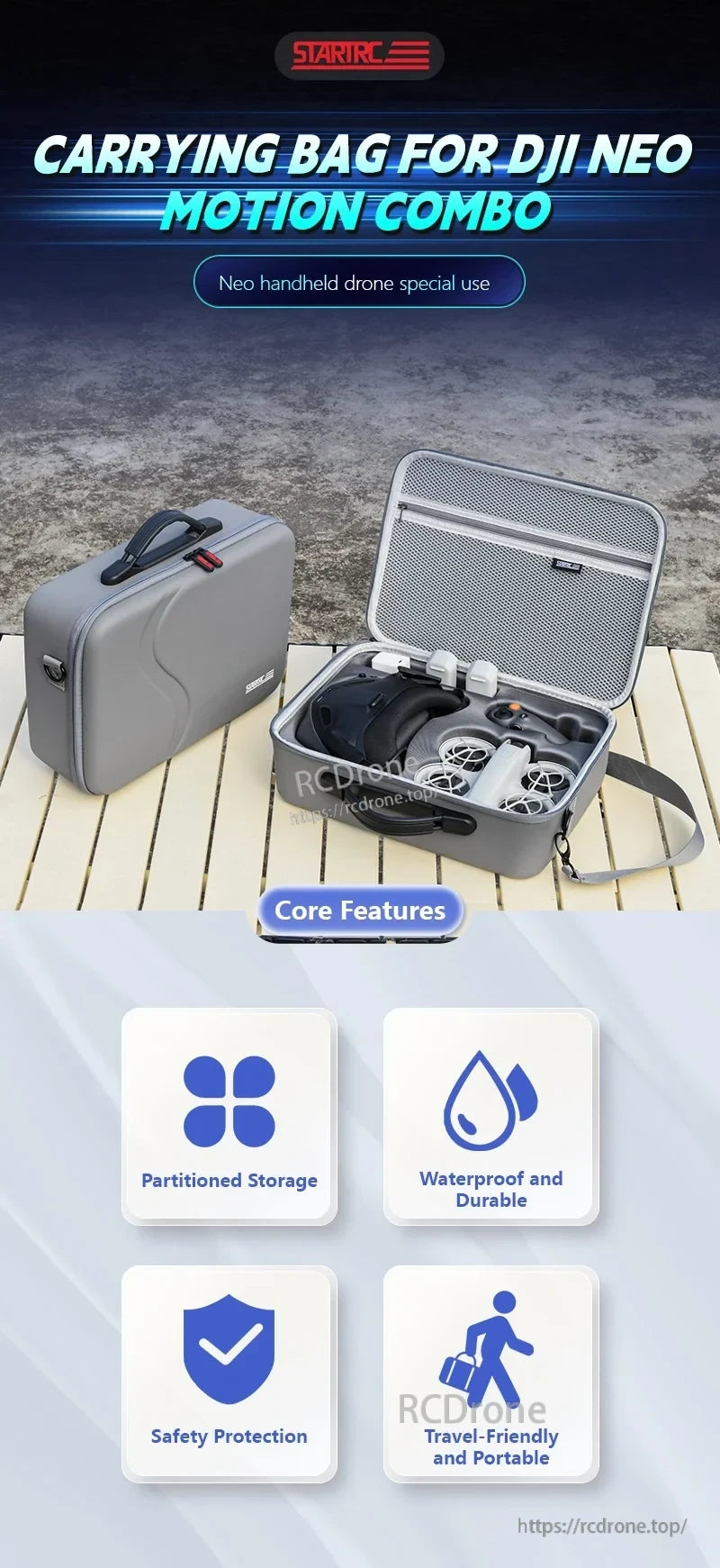 StartRC STARTRC Travel Shoulder Bag, Portable, waterproof bag with partitions for DJI Neo Motion Combo—durable and protective.