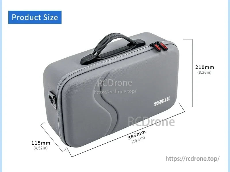 StartRC STARTRC Travel Shoulder Bag, Gray StartRC travel bag, 345mm x 210mm x 115mm, with handle, red zippers, and brand logo.