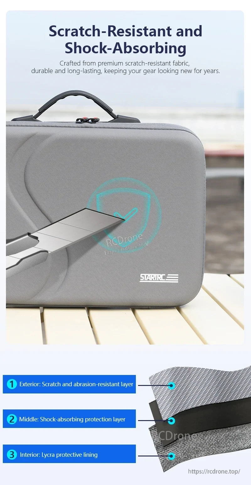 StartRC STARTRC Travel Shoulder Bag, Durable, scratch-resistant bag with shock-absorbing layers and Lycra lining ensures long-lasting protection for drone gear during travel.