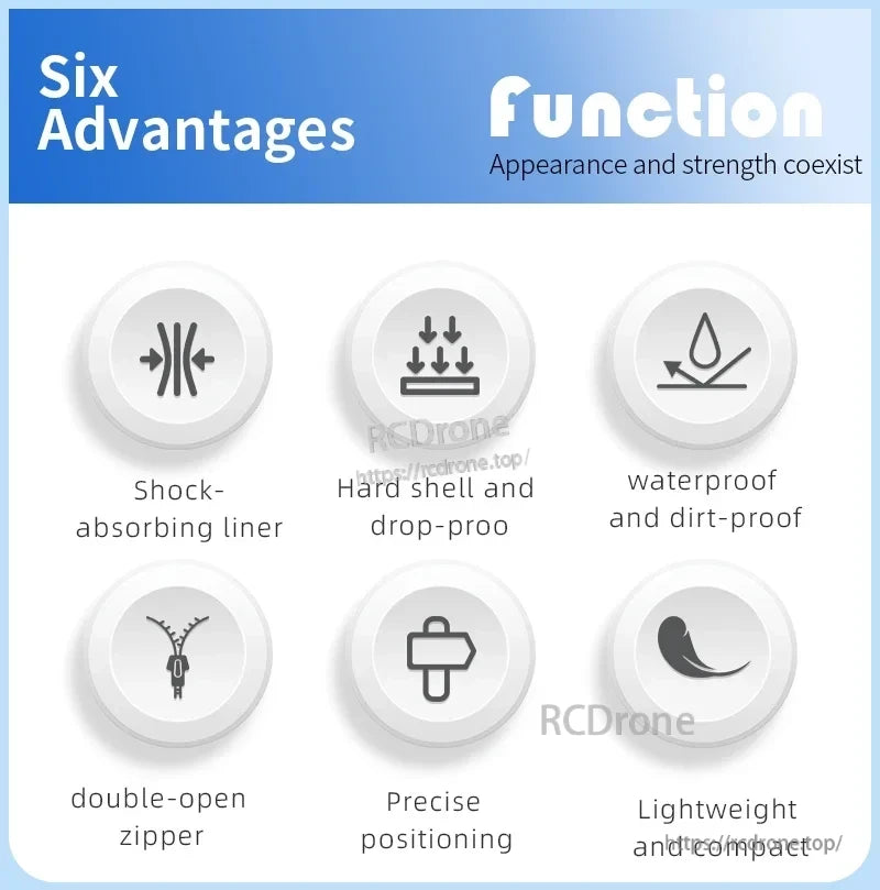 StartRC STARTRC Travel Shoulder Bag, Shock-absorbing liner, hard shell, waterproof, double-zipper, precise positioning, and lightweight—durable, protective, and convenient drone case features. (24 words)