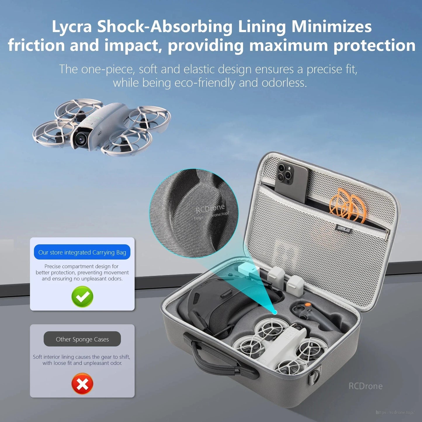 StartRC STARTRC Travel Shoulder Bag, This travel shoulder bag case features a PU hard shell and grey color, providing maximum protection for DJI Neo Motion Combo drone gear.