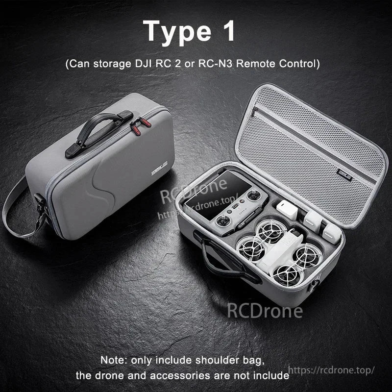 StartRC STARTRC Travel Shoulder Bag, DJI travel bag carries DJI Neo Motion Combo, RC2/RC-N3 remote control, batteries, and hub with a durable PU hard shell.