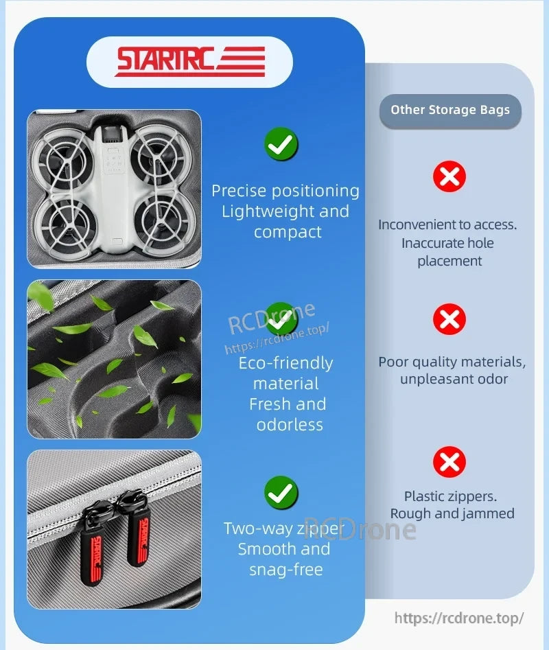 StartRC STARTRC Travel Shoulder Bag, StartRC bag offers precise positioning, lightweight design, eco-friendly materials, odorless, and durable two-way zipper—superior to other bags with poor access, low quality, and plastic zippers.