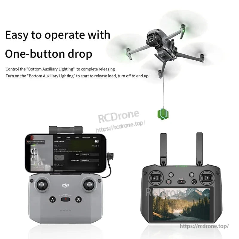 StartrC 3‑in‑1 Airdrop, One-button drop system for DJI Mavic 3, featuring auxiliary lighting, mount holder, landing gear, and simple operation.
