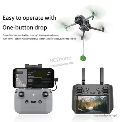 StartrC 3‑in‑1 Airdrop, One-button drop system for DJI Mavic 3, featuring auxiliary lighting, mount holder, landing gear, and simple operation.