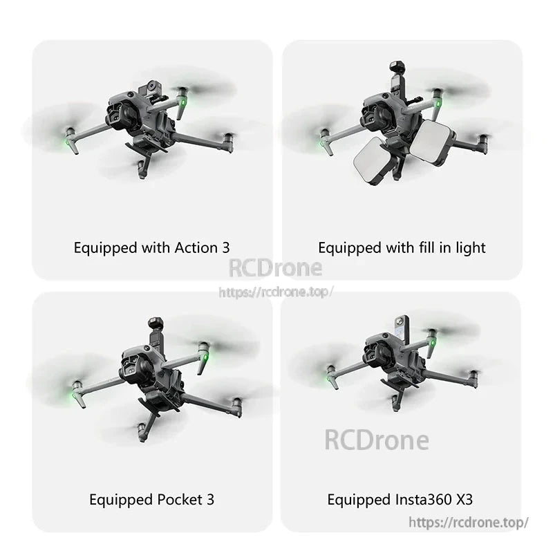 StartrC 3‑in‑1 Airdrop, StartrC 3-in-1 Airdrop System works with DJI Mavic 3, Action 3, fill-in light, Pocket 3, and Insta360 X3 for versatile aerial filming.
