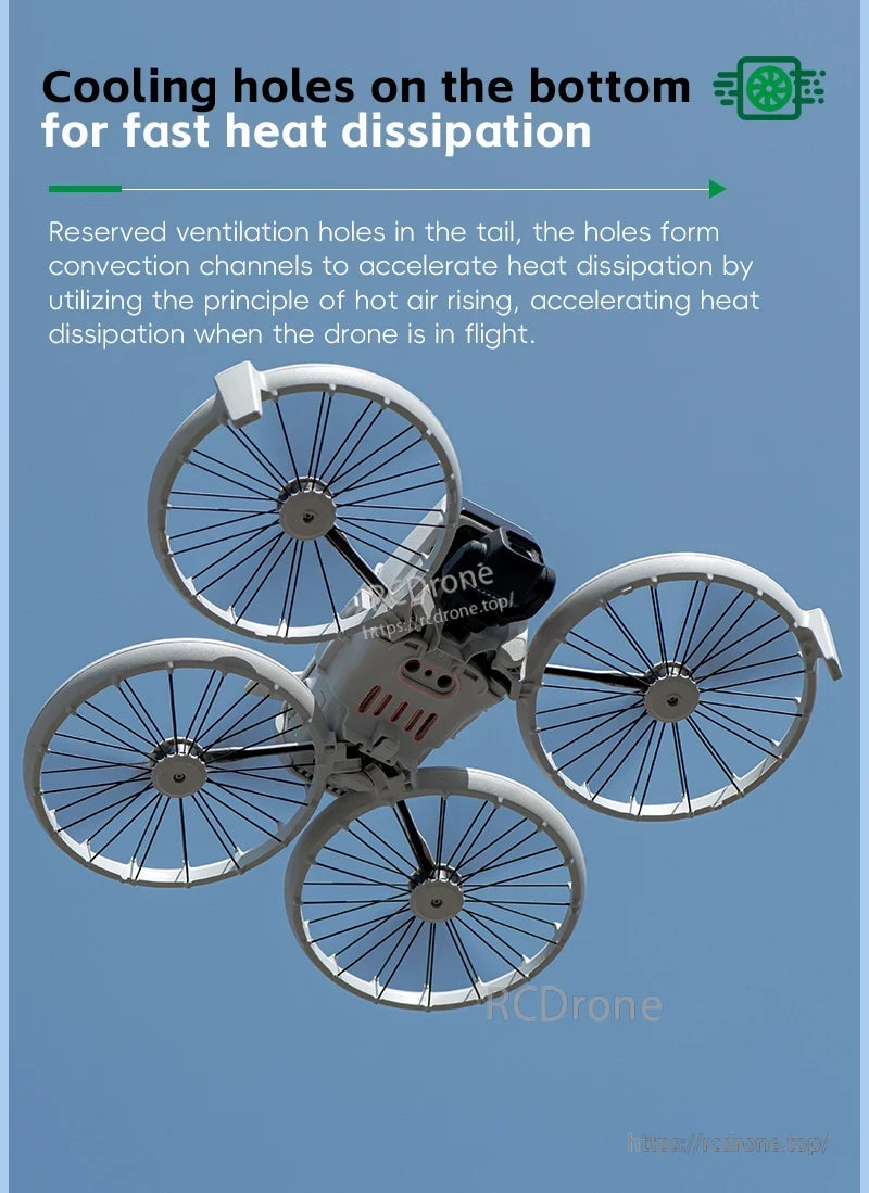 Startrc DJI Battery Buckle, Bottom cooling holes and tail ventilation channels enhance heat dissipation using rising hot air principle for efficient cooling during flight.