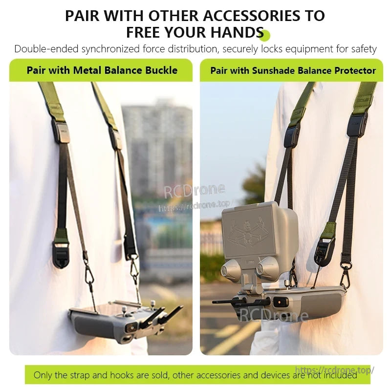 Startrc DJI RC Lanyard, Use lanyard with metal buckle or sunshade for hands-free drone control. Includes strap and hooks only—accessories sold separately.