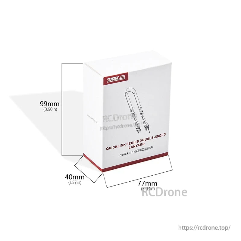 Startrc DJI RC Lanyard, Startrc QuickLink double-ended lanyard, 99x77x40mm, white box with red accents—compact, durable, and ideal for secure drone component connections.