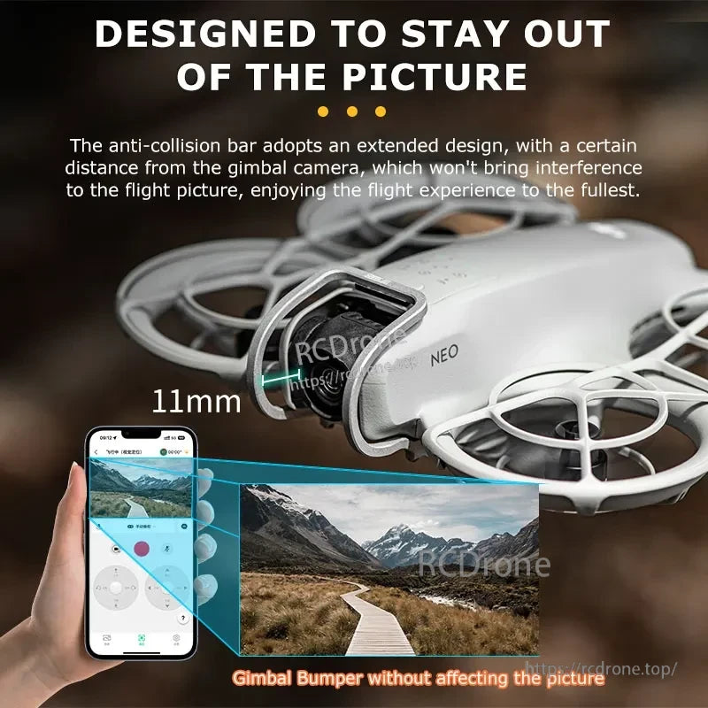 Startrc Drone Lens Protector, Extended anti-collision bar and 11mm clearance prevent interference, ensuring unobstructed camera view and gimbal protection during flight.