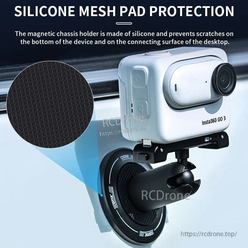 Startrc Insta360 GO3 Camera Mount, Silicone mesh pad protects device and desktop from scratches.